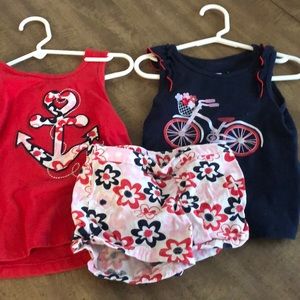 2 tank tops with shorts.